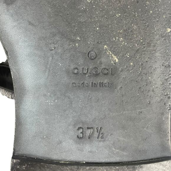 Gucci Horsebit Calf Leather Thong Sandal Slide Black Silver Size 37.5 - Picture 9 of 11